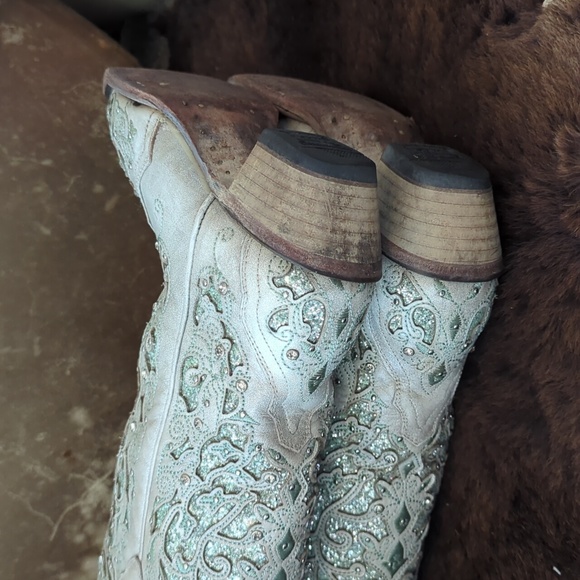 CORRAL A3321 pale green glitter inlay & crystals snip toe cowgirl boots sz 7 euc - Picture 11 of 16